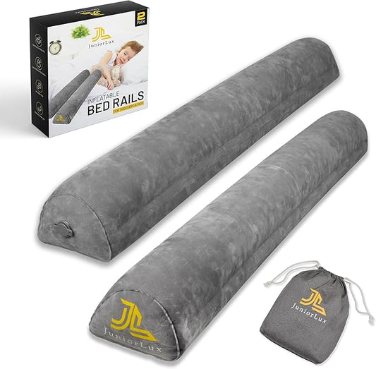 JunioLux Inflatable Bed Rail for Toddlers & Kids (2-Pack) – Portable Travel Bed Bumper, Non-Slip Safety Guard for King, Queen, and Full-Size Beds