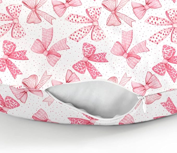Pink Bows Baby Nursing Pillow Covers for Girl Pink Hair Bows Leopard Stripes Nursing Slipcovers for Breastfeeding Pillows Valentine Hearts Love Soft Stretchy Removable Cover for Newborn Infant