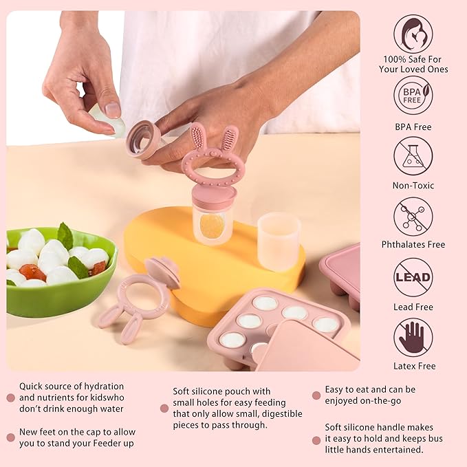 Easter Bunny Baby Breastmilk Popsicle Molds & Baby Fruit Feeder,Food Freezer Tray Storage Containers, Silicone Teething Pacifier Feeder and Teether for Babies,Gifts for Boys and Girls-Purple