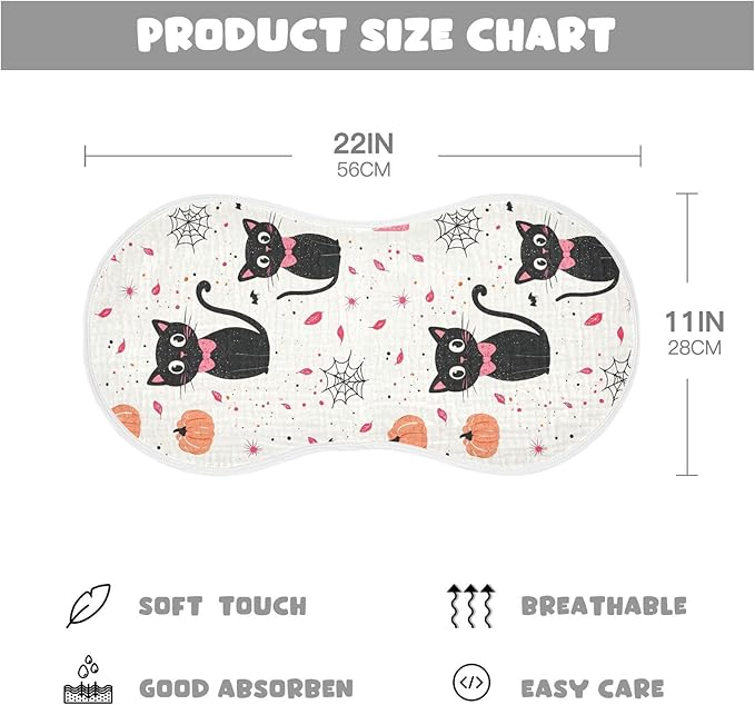 vvfelixl Baby Burp Cloths Girly Halloween Cat Baby Newborn Cotton Burping Cloths Set Babys Washcloths 4 Pack