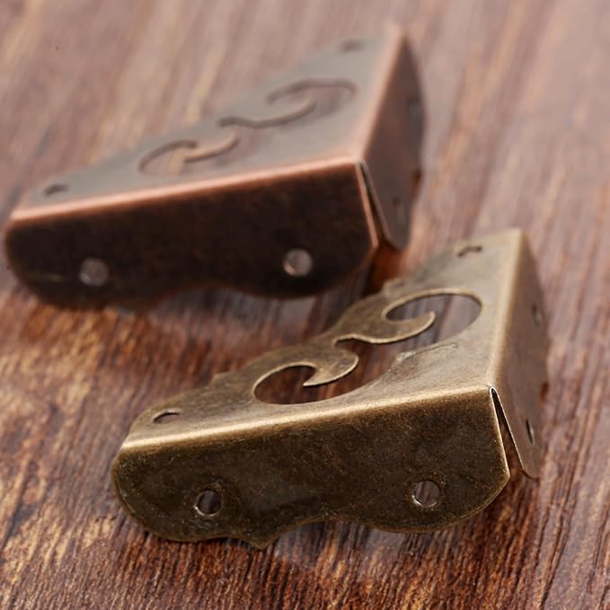 dophee 4Pcs Iron Antique Bronze Vintage Decorative Corner Protector Guards Edge Cover for Chest Case Box-1.22" x 1.22" x 0.43"