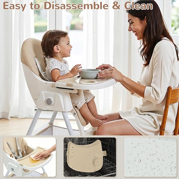 Ktaxon Foldable Baby High Chair, 2-in-1 Portable Convertible Highchair with 5-Point Safety Harness, Easy to Clean Tray and Storage Bag for Toddlers & Babies, Beige