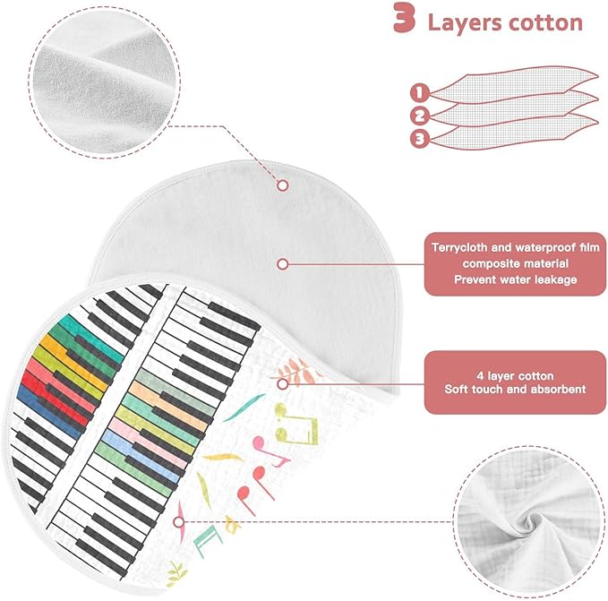 Colorful Piano Keyboard Music Note Muslin Burp Cloths for Baby 4 Pack Soft 100% Cotton Baby Washcloths Bibs for Boy Girl