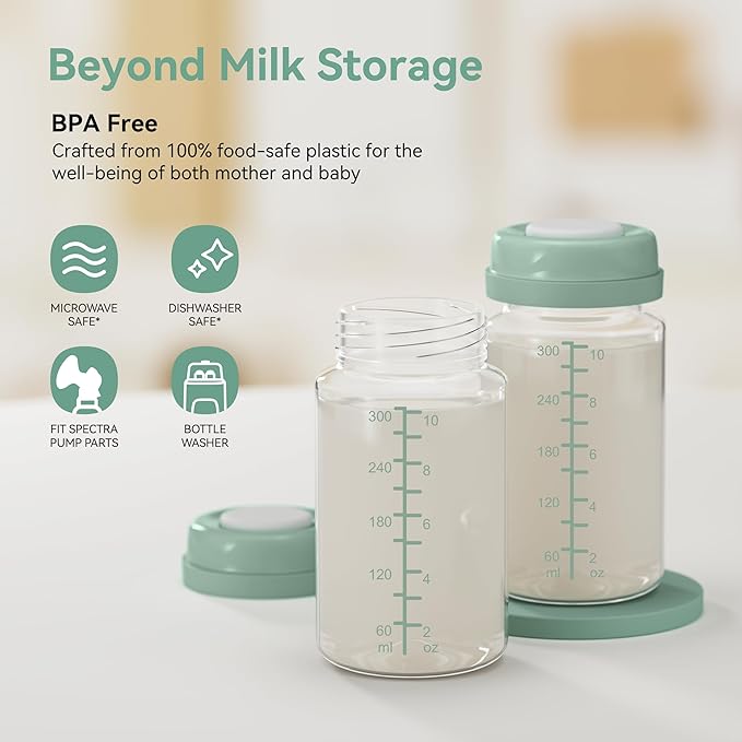10oz Breastmilk Storage Bottle, Compatible with Momcozy Milk Cooler 22oz & Spectra Pumps, Wide-Neck Collection Bottles for Pumping & Fridge, BPA-Free, Breastfeeding Essentials, 4PCS