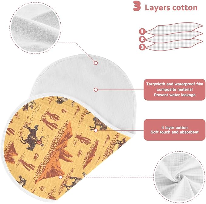 Muslin Burp Cloths for Baby Boys and Girls - 1-Pack Ultra Absorbent Western Desert Cowboy Muslin Washcloths, Newborn Towel, Milk Spit Up Rags, Burp Cloth Bib for Unisex, 22 x 11 Inch
