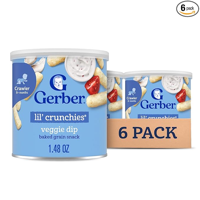 Gerber Stage 3 Baby Food Snacks, Veggie Dip Lil' Crunchies, Snacks for Babies, Baby Led Feeding, 6-Pack