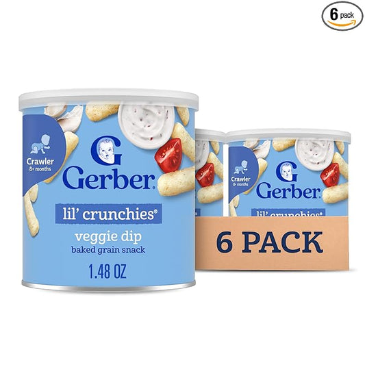 Gerber Stage 3 Baby Food Snacks, Veggie Dip Lil' Crunchies, Snacks for Babies, Baby Led Feeding, 6-Pack