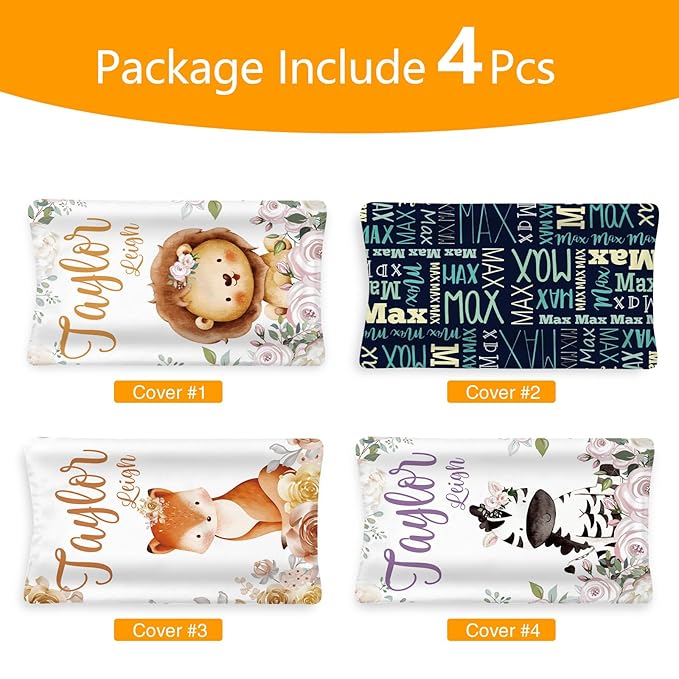 Custom Changing Pad Cover Set - Jersey Knit Comfy CozyUltra Soft Unisex Diaper Changing Table Covers with Personalized Name for Baby Boys Girls - Waterproof Ultra Soft 4 Pcs Set Style09