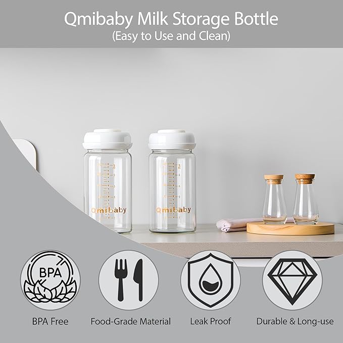 Glass Breastmilk Storage Bottles 180ml 6oz BPA-Free Leak-Proof Natural Baby Bottle Wide Neck with Screw Ring Sealing Disk for Breastfeeding Grey 4 Packs