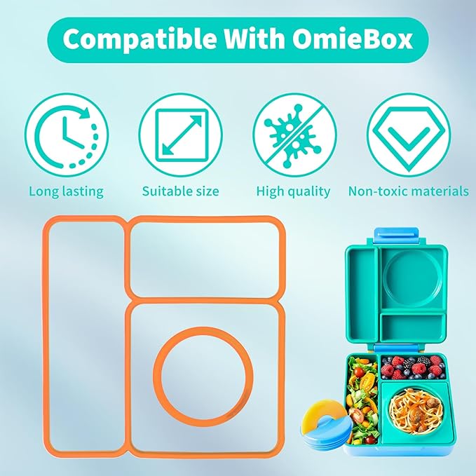 6 Pack Replacement Seal Gaskets Compatible with OmieBox Bento Box Lid, Silicone Lid Seal Gasket for OmieBox, Leak-Proof Seal Ring Accessory, Keep Freshness, BPA-Free Kids Lunch Box Replacement Parts
