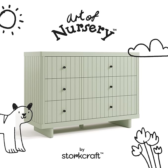 Storkcraft Kyoto 6 Drawer Dresser (Sage) - GREENGUARD Gold Certified, Nursery & Kids' Bedroom, Safety Interlocking Drawer System, & Easy Assembly with Pre-Installed Tracks