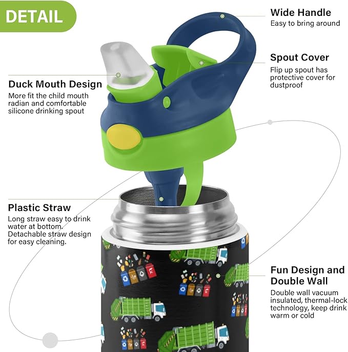 Garbage Truck Trash Recycling Water Bottle for kids- 12 Ounce;Kid's Toddler Backpack for Boys Girls