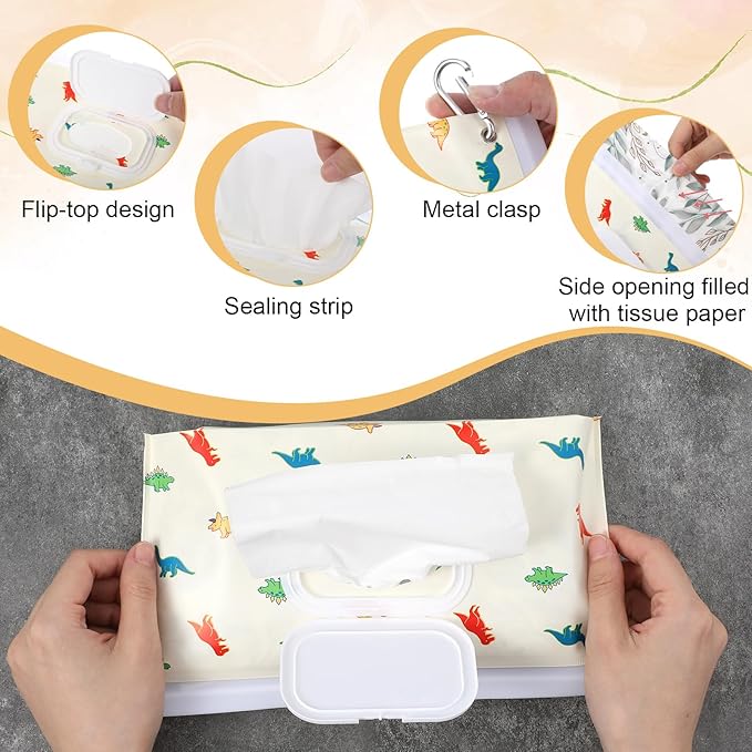 Mabor 2 Pcs Baby Wipes Dispenser, Portable Refillable Wet Wipes Holder for Travel, Reusable Wipe Container with Metal Clip, Keeps Wipe Moist