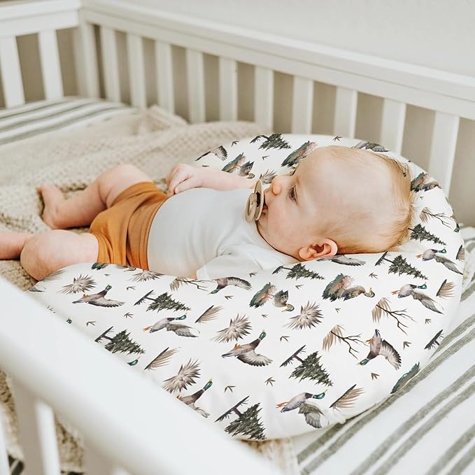 Retro Duck Hunting Baby Nursing Pillow Covers for Boy Girl Vintage Flying Mallards Nursing Pillowcase for Breastfeeding Pillows Wild Ducks Trees Leaves Soft Stretchy Slipcovers for Newborn Infant
