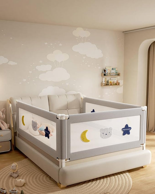 Baby Bed Rail Guard for Toddlers, Reinforced 54in Toddler Bed Rails for Full Bed with Height Adjustable, Extral Tall Child Safety Side Railing Guards/Bedrail for Kids, Grey Star, 1 Side 54" Lx28 H