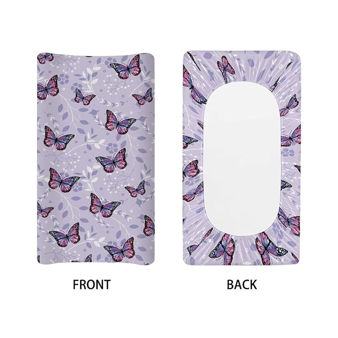 Purple Butterfly Diaper Changing Pad Cover Funny Changing Table Covers for Newborn Infant Changing Table Sheets Toddler Changing Mat Girls