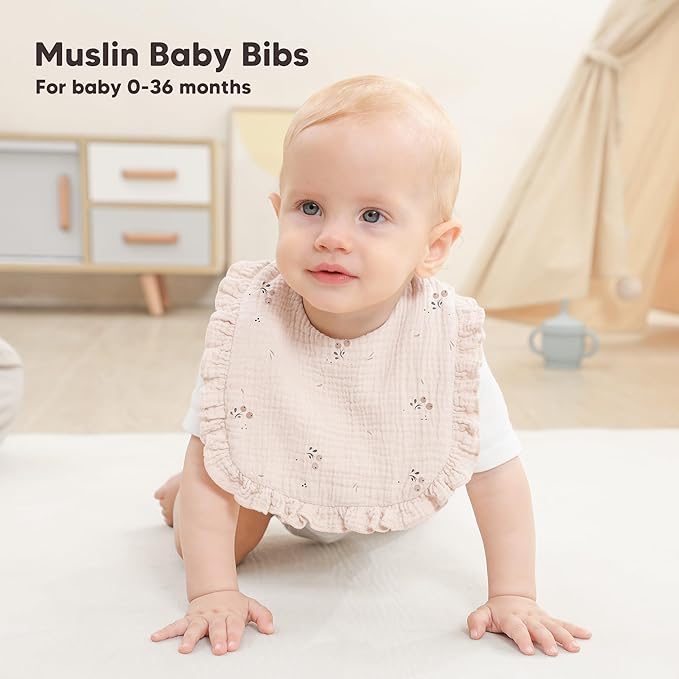 Bearmoss 8 Pack Muslin Baby Bibs for Drooling and Teething, Soft Bibs for Girls, Boys, Newborn