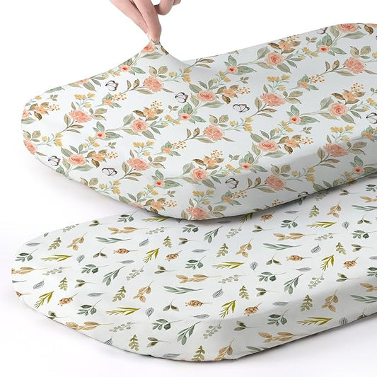 Stretch Fitted Bassinet Sheet Set BROLEX 2 Pack Cradle Sheets for Bassinet Pad/Mattress,Unisex Boys Girls,Ultra Soft,Rose Foliage