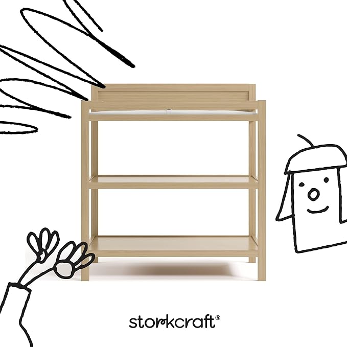 Storkcraft Alpine Changing Table (Driftwood) - Includes Water Resistant Changing Pad with Safety Strap, 2 Open Shelves for Storage