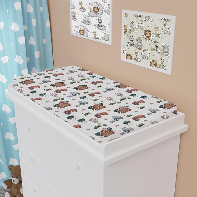 Watercolor Farm Animals Changing Pad Cover Retro Barn Chicken Pig Hen Duck Windmill Tractor Diaper Change Table Cover Sheets for Boys Girls Soft Stretchy Fitted Changing Mat Sheets 32''x16''