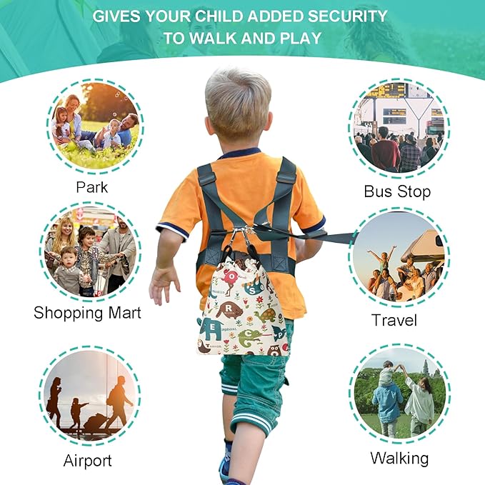 Safety Harness with Leash for Autism, Adjustable Walking Harness with Tether and Pouch, Prevent Autistic Special Needs ADHD Active Child Wandering and Eloping Outdoors, Child Elopement Leash