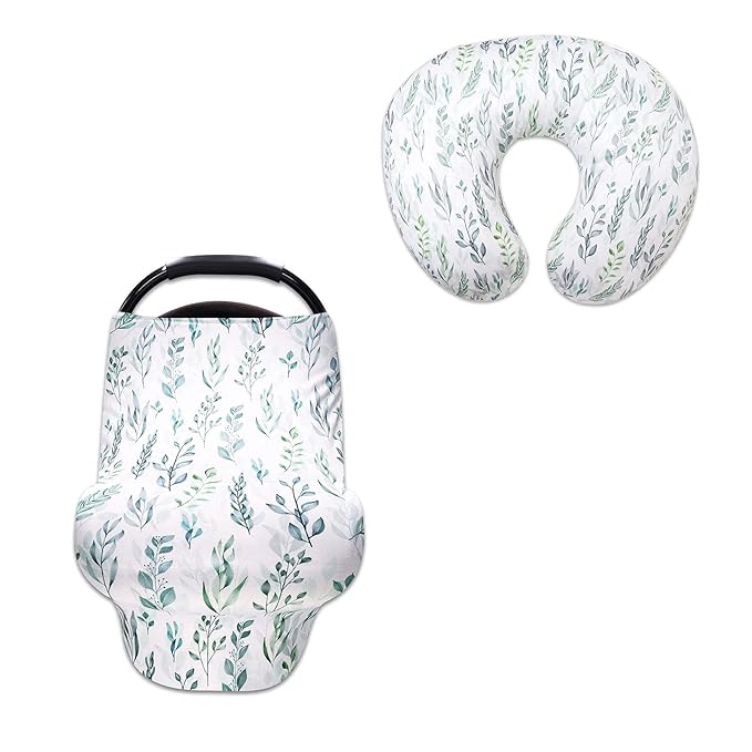 DILIMI Nursing Pillow Cover and Baby Car Seat Cover, Green Leaf