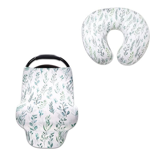 DILIMI Nursing Pillow Cover and Baby Car Seat Cover, Green Leaf