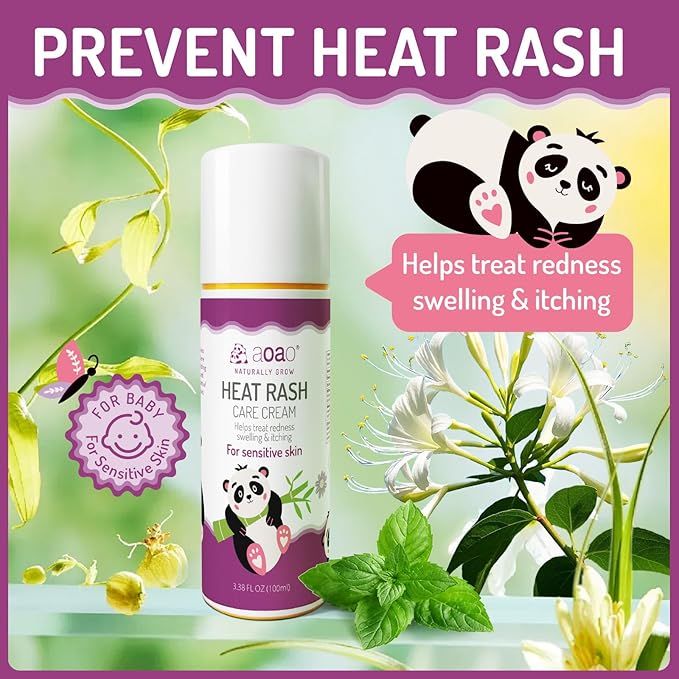 Heat Rash Cream for Babies, Prevents Prickly Heat, Clears Sweat Rashes, Relieves Eczema, Instant Soothing Baby Skin Discomfort, Nourishing Skin Protectant, Promotes Barrier Repair for Kids - 3.38oz