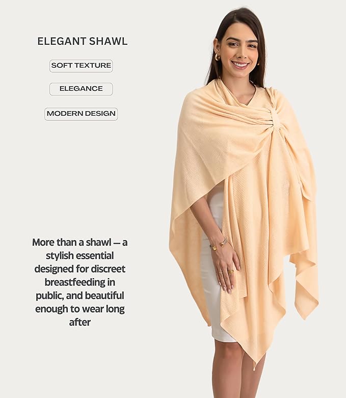 Set Premium Breast Feeding Covers for Women of All Body Types: Ultra Soft Stylish and Breathable Nursing Cover up for Breastfeeding + 4 Reusable Breast Pads for Nursing Comfort (Sand Dune)