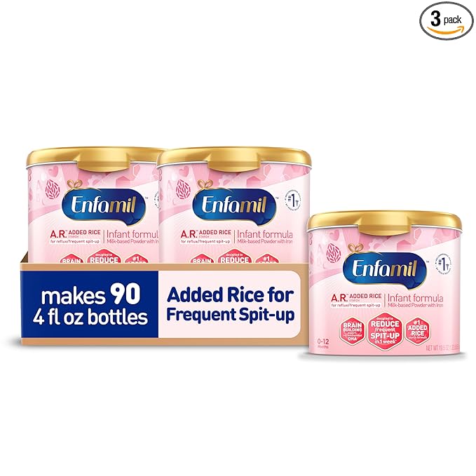 Enfamil A.R. Infant Formula,Clinically Proven to Reduce Reflux & Spit-Up in 1 Week, with Iron, DHA for Brain Development,Probiotics to Support Digestive & Immune Health, PowderTub,19.5 Oz (Pack of 3)