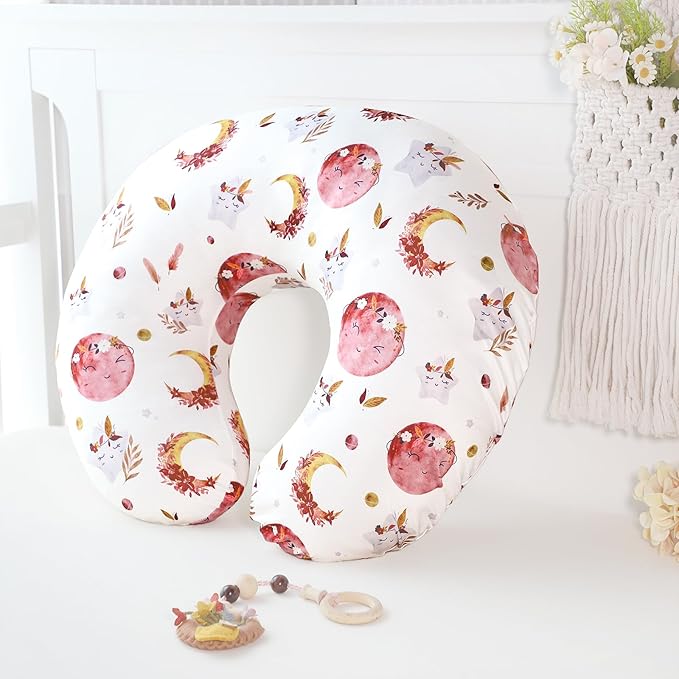 Baby Nursing Pillow Cover, Removeable Breastfeeding Pillow Slipcover, Nursing Pillow Case for Newborn Boys Girls, Soft Fabric Fits Snug On Infant, Washable & Breathable, Moon Star