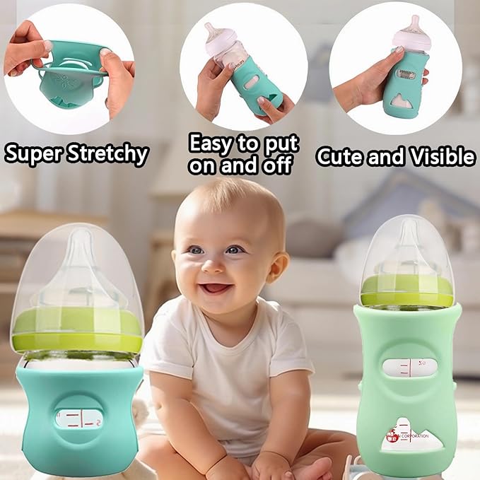 4 Pack Silicone Sleeves for Avent Natural Glass Baby Bottles, Anti Breakage Baby Bottle Holder, Compatible with Philips Avent Glass Natural Baby Bottle, BPA Free (Pink White, 4 OZ)