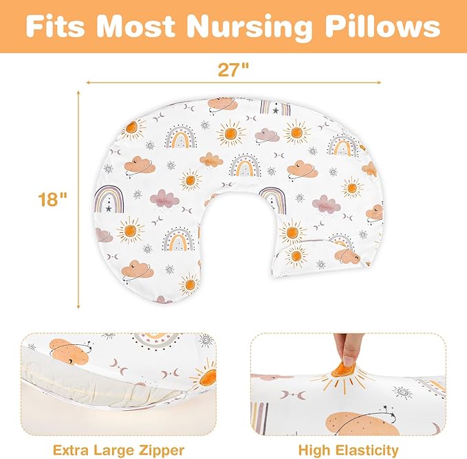 Nursing Pillow Cover, Breastfeeding Pillow Cover Case for Baby Girls Boys, Soft & Breathable, Boho Rainbow (Only Cover)