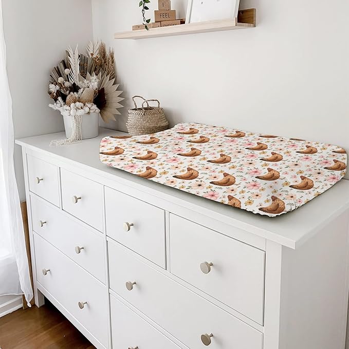 Vintage Hens Chicken Boho Floral Changing Pad Cover Farm Animals Change Table Pad Cover for Baby Boys Girls Soft Breathable Stretchy Snug Fitted Baby Diaper Changing Mat Sheets Cover 32''x16''