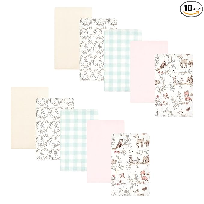 Hudson Baby Unisex Baby Cotton Flannel Burp Cloths 10-Pack, Girl Woodland Pals, One Size