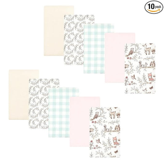 Hudson Baby Unisex Baby Cotton Flannel Burp Cloths 10-Pack, Girl Woodland Pals, One Size