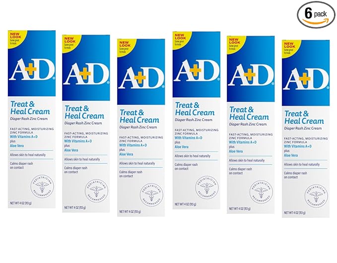 A+D Treat & Heal Zinc Oxide Diaper Rash Ointment, 4 oz (Pack of 6)
