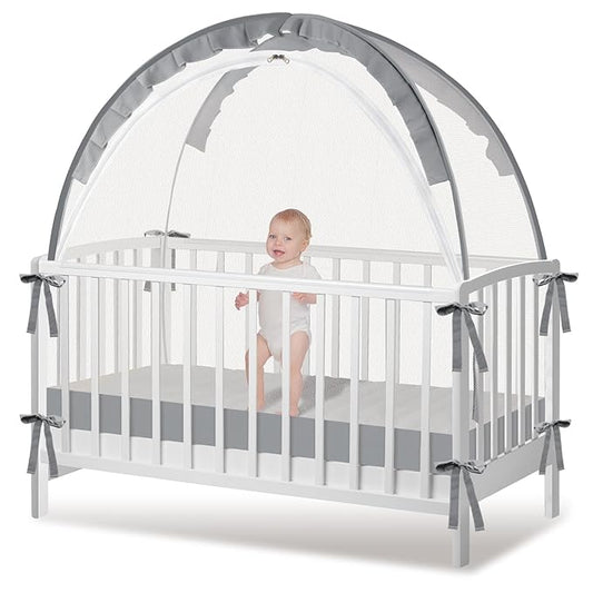 Crib Tent - Crib Net to Keep Baby in, Stop Baby from Climbing Out of Crib, Pop Up Crib Tent with Durable Breathable Net Double Zipper Strong Rods Installation Convenience