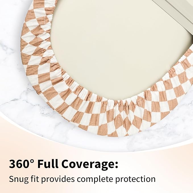 2 Pack Changing Pad Cover for Girls Boys,Lovely Soft Breathable Cotton Changing Table Cover,Unisex Baby Diaper Change Table Pad Covers.Fit 32"x16" Contoured Pad（Checkerboard,Brown）