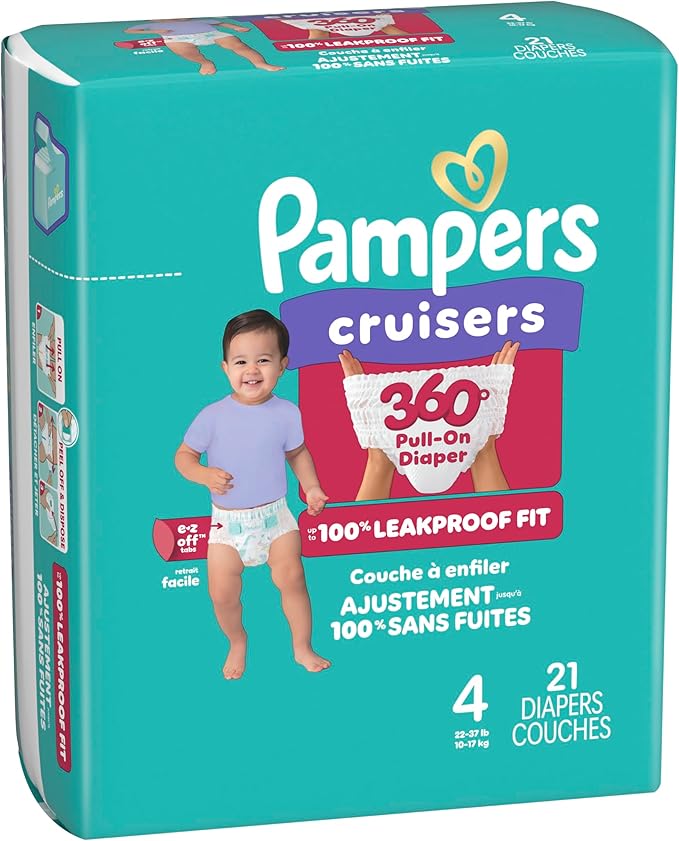 Pampers Diapers - Cruisers 360° - Size 4, 21 Count, up to 100% Leakproof Fit, Designed for Active Babies, Pull On Diaper (Pack of 4)