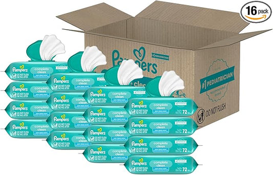 Pampers Baby Wipes, Complete Clean Baby Fresh Scented Wipe, Gently Cleans Head to Toe, 1152 Total (16 Flip-Top Packs)