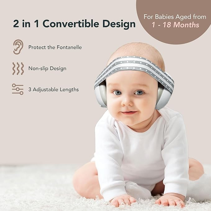 Moonybaby 2-in-1 Baby Ear Protection, Comfortable Headphones, Noise Cancelling, Adjustable Baby Headphones with Stretchy Band