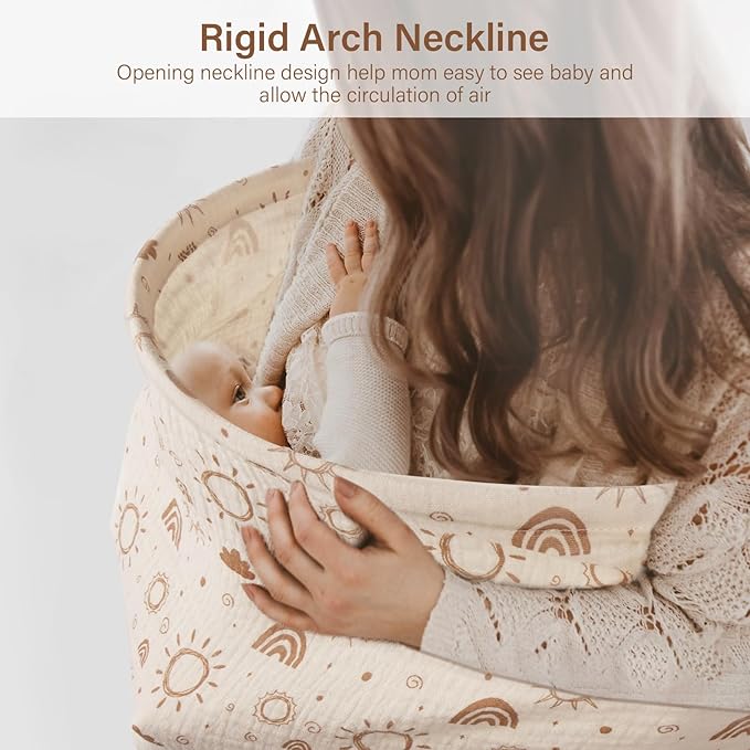 MEXXI Muslin Nursing Covers for Breastfeeding, Breastfeeding Cover with Arch Neckline,100% Cotton Breathable and Lightweight Privacy Nursing Apron 43 * 30 Inch (Beige)