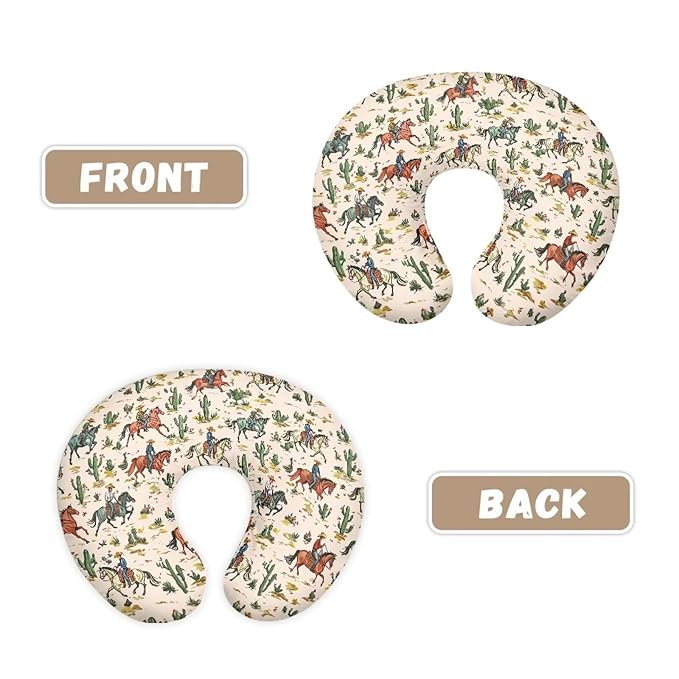 Western Cow Boy Horse Nursing Pillow Cover for Baby Girl Boy Removable Covers for Breastfeeding Pillows Stretchy Breast Feeding Pillowcases for Moms Gifts Nursing Covers