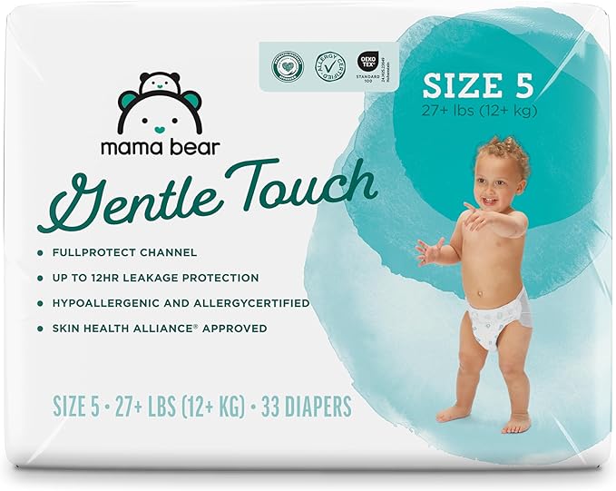 Amazon Brand - Mama Bear Gentle Touch Diapers, Size 5, 33 Count, 12 Hours Protection, Hypoallergenic, Wetness Indicator, Stretchy Waistband