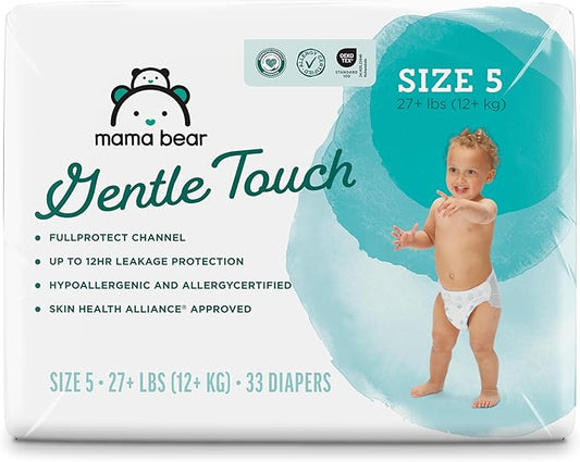 Amazon Brand - Mama Bear Gentle Touch Diapers, Size 5, 33 Count, 12 Hours Protection, Hypoallergenic, Wetness Indicator, Stretchy Waistband