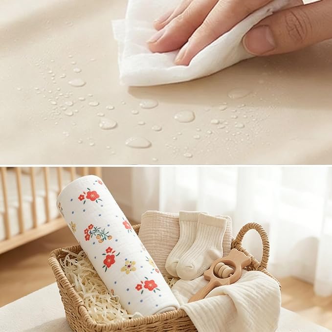 Baby Diaper Changing Pad, 19.7"x25.6" Waterproof Changing Pad Liners with 100% Muslin Cotton Front Top and Leather Back, Soft and Absorbent Portable Changing Mat for Travel, Changing Station