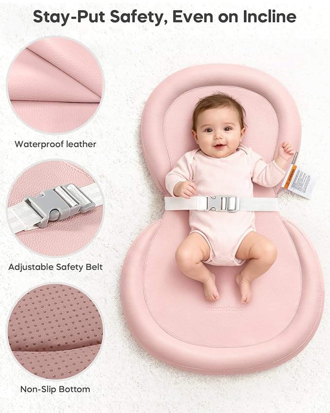 Baby Changing Pad, Waterproof Wipe-Clean Non-Slip Foldable PU Surface with Secure Belt, Ideal for Dresser Station, 24"x16", Pink