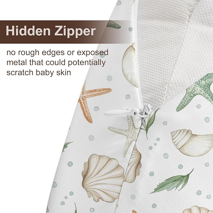 Watercolor Ocean Starfish Seashells Pattern Nursing Pillow Cover, Unisex Sea Animals Removable Breastfeeding Pillowcase Slipcover for Baby Girls Boys Newborns Toddlers, Cover Only