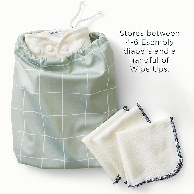 Esembly Ditty Bag Duo - Reusable Waterproof Wet Bags for Cloth Diapers, Swimsuits, Toiletries, and Snacks, Set of 2 - Peek-a-Bear and Aloe